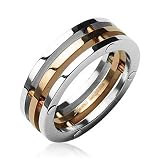 316L Surgical Stainless Steel Rings Feautring 3-Connected Pieces - IP Rose Gold Center - Size: 9-14, 14