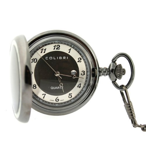 Colibri Pocket Watch Gunmetal Case with Mother of Pearl Inlaid Cover PWQ095500J