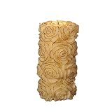 Wedding / Bridal Shower Floral 3"x 6" Decorative Pillar Candle 122 Hours (White/Gold Trim) ~ JEM