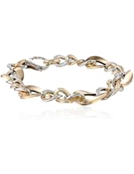 14k Italian Two-Tone Gold Yellow and White High Polished and Textured Oval Link Fancy Bracelet, 7.5"