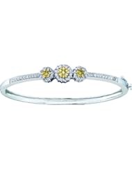 14K White Gold 1.05CT White Round Cut Diamond Flower Bangle