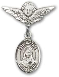 Sterling Silver Baby Badge with St. Rafta Charm and Angel with Wings Badge Pin
