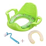 ベビー便座 カバー かわいい カエル おまる便座 BABY 補助便座　抗菌 吸着 暖かく　柔らか　クッション　U型 補助べんざシート 取っ手付き補助便座　ブラシ付き (緑)