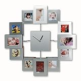 Wanduhr mit 12 Fotorahmen, silber/matt