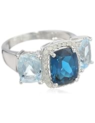 Sterling Silver Gemstones and Diamond 3-Stone Ring, Size 7