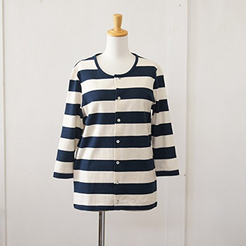 (サンテテ) Saintete ボーダー柄７分袖前開きカーディガン フリーサイズ ネイビー×エクリュ