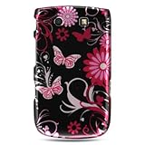 Premium Hard Crystal Snap-on Case Cover for Blackberry Torch 9800, Pink Butterfly Print