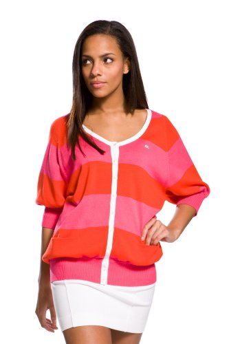 Elbow Sleeve Cotton Contrast Placket Cardigan Sweater