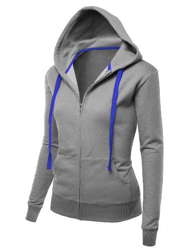 Doublju Womens Long Sleeve Super Slim Zip-Up Hoodie
