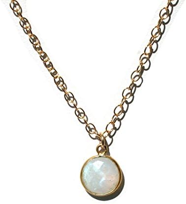 Rainbow Moonstone Round Pendant and 14K Gold Filled Cable Chain Necklace