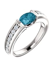Platinum 7.00x5.00mm Oval Cut London Blue Topaz and Diamond Ring -- LIFETIME WARRANTY