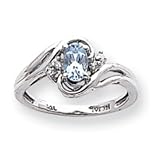 14k Gold White Gold .05ct Diamond & Aquamarine Birthstone Ring