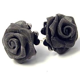 Dark Grey Meshed Rose Post Earrings Fashion Jewelry