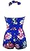 Cocoship Floral French Blue Elegant Retro Boy-Leg One Piece Vintage Ruched Beachwear Swimsuit 12(FBA)