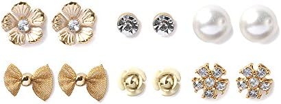 Icing Womens Gold and Pearl Stud Earrings Set of 6