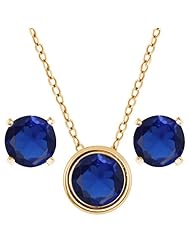 3.00 Ct Round Blue Created Sapphire 14K Yellow Gold Pendant Earrings Set