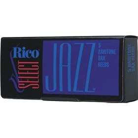 Rico Select Jazz Unfiled Baritone Saxophone Reeds, Strength 4 Hard Box of 5