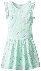 Girls Polyester/Rayon Elasticized   Waistline Striped Print Mini Dress 