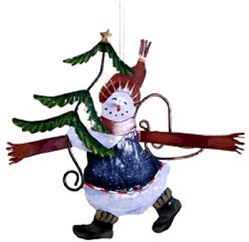 Tin Snowman Angel Ornaments Holding a Christmas Tree [XC2444ASB]