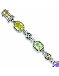 Sterling Silver with 14k Gold 13.20Multi Gemstone 7.25in Bracelet - Antique Boutique - Vintage Style - Jewelry