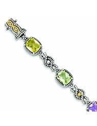Sterling Silver with 14k Gold 13.20Multi Gemstone 7.25in Bracelet - Antique Boutique - Vintage Style - Jewelry