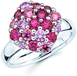 Lotopia Cushion Cluster Ring in Sterling Silver with Pink &amp; Red Swarovski Zirchonia - Size 9