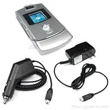 Bargaincell- 3 Pieces Value Combo of Motorola Razr Razor V3, V3c, V3m, V3t, V3e Auto Car Charger Adapter+ Home/Travel/Wall Battery Charger+ Crystal Clear Hard Shell Case