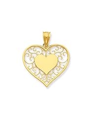14 Karat Yellow Gold Heart in Heart Filigree Pendant