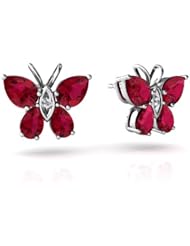 Created Ruby 14kt White Gold Butterfly Earrings