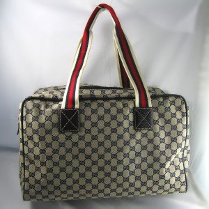 Gucci Handbags (Beige/Blue) 153240 Large Duffel or Travel bag