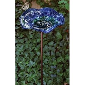 Echo Valley Illuminarie Blue Swirl Birdbath on KD Stake by 