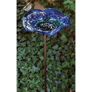 Echo Valley Illuminarie Blue Swirl Birdbath on KD Stake by 