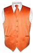 Men's Dress Vest & NeckTie Orange Striped Vertical Stripes Design Set for Suit or Tuxedo