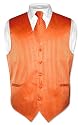 Men's Dress Vest & NeckTie Orange Striped Vertical Stripes Design Set for Suit or Tuxedo