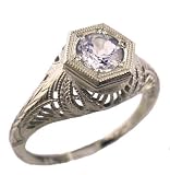 18k White Gold Antique Style Filigree .45ct Aquamarine Ring, Sz 7