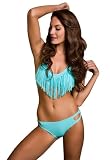 Amour Sexy Fringe Scoop Halter Bikini Top & Bottom Set Swimsuit Bathing Suit