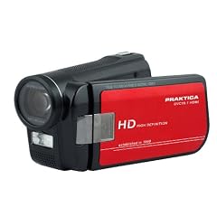Praktica DVC 14.1 HDMI Full-HD 1080p Camcorder (SD/SDHC-Card 5-fach optischer Zoom 7,6 cm (3 Zoll) Display, Foto Funktion mit 14 Megapixel) rot inkl. Tasche