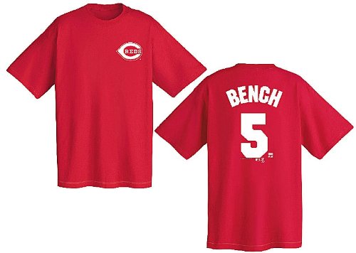 Johnny Bench Cincinnati Reds MLB Throwback 2 Sided Short Sleeve Tee Shirt By Majestic (XXL=52)