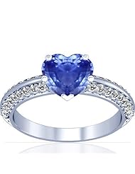 Platinum Heart Cut Blue Sapphire Ring With Sidestones