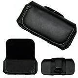Executive Black Horizontal Leather Side Case Pouch with Belt Clip and Belt  ....
