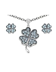 Celtic Love by Kelly Simulated Aquamarine Lucky Clover Pendant Box Set with matching earrings in 925 Sterling Silver