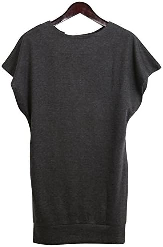 Caflin Women's O-Neck Solid Color Plus-Size Knitwear Sweater Mini Dress XXXL Grey