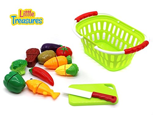 Little Treasures Vegetable Basket Play Set, Cut and Chop Series, 10 Pieces, 3 Years and Up
