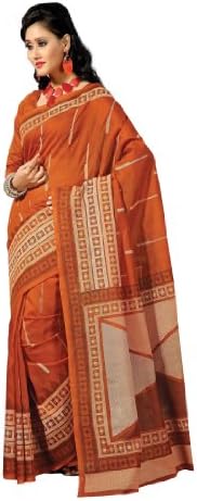 Fabdeal Indian Bollywood Orange Cotton Printed Saree Sari Sarees