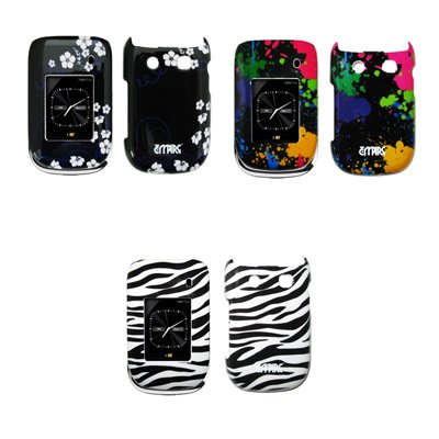EMPIRE 3 Pack of Design Snap-On Cover Cases (Midnight Flowers, Paint Splatter, Zebra Skin) for Blackberry Style 9670