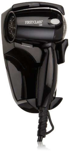 Jerdon JHD41B Wall Mount Hair Dryer with 2-Speed and Heat Settings, 1600-Watts, Black Finish