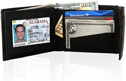 AFONiE Genuine Leather Bifold Men Safe Wallet with Velcro Closure
