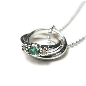 【クリックで詳細表示】[シアーズ]Sears ネックレス 天然ダイヤxエメラルド 2連リングトップネックレス [5月の誕生石] DR-66-5