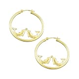 14K Yellow Gold ''Kissing Dolphin'' Hoop Earrings