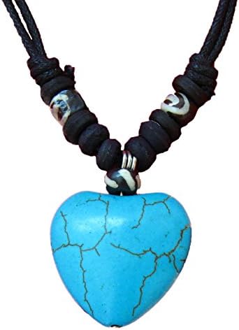 Cherry ViVi Blue Heart Design Bohemian Fashion Style Zen Necklace / Tribal Necklace / Cotton Wax Cord Necklace for Women, Ladies, Girls and Teens